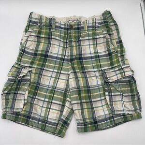 Abercrombie & Fitch Shorts Adult 34 Green Plaid Cargo Pockets Distressed Mens